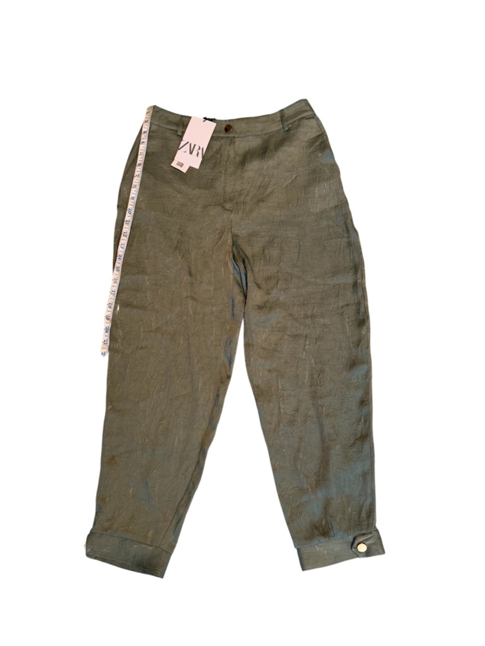 Zara Men's Olive Green Linen-Blend Chinos